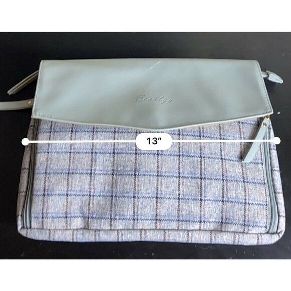 Beaulyn Leather Travel Changing Pad Blue Plaid Diaper Storage Wipes Case - Picture 7 of 10